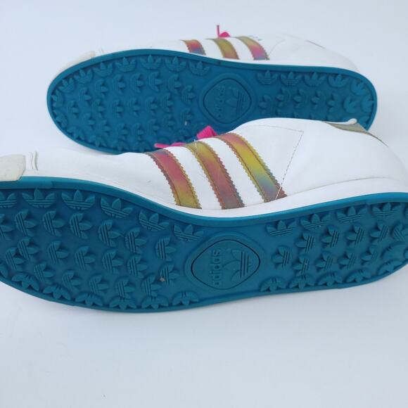 Adidas Samoa White Leather 3 Stripe Shoe Size 6.5 Run Large Shimmering 3-Stripe - Picture 7 of 8